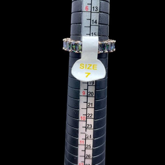 Opal Eternity Band Ring Sz 7 Rose Gold Tone Iridescent Fairycore Cottagecore - Picture 4 of 5